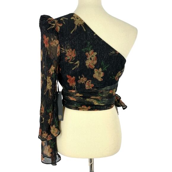 House of Harlow 1960 x Revolve Chiffon One Shoulder Top Women’s XXS Metallic - Picture 2 of 12